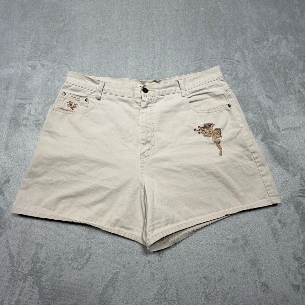 Vintage Zana-Di Dragon Embroidered Shorts Size‎ 18 Tan Cotton 90s High Waist
